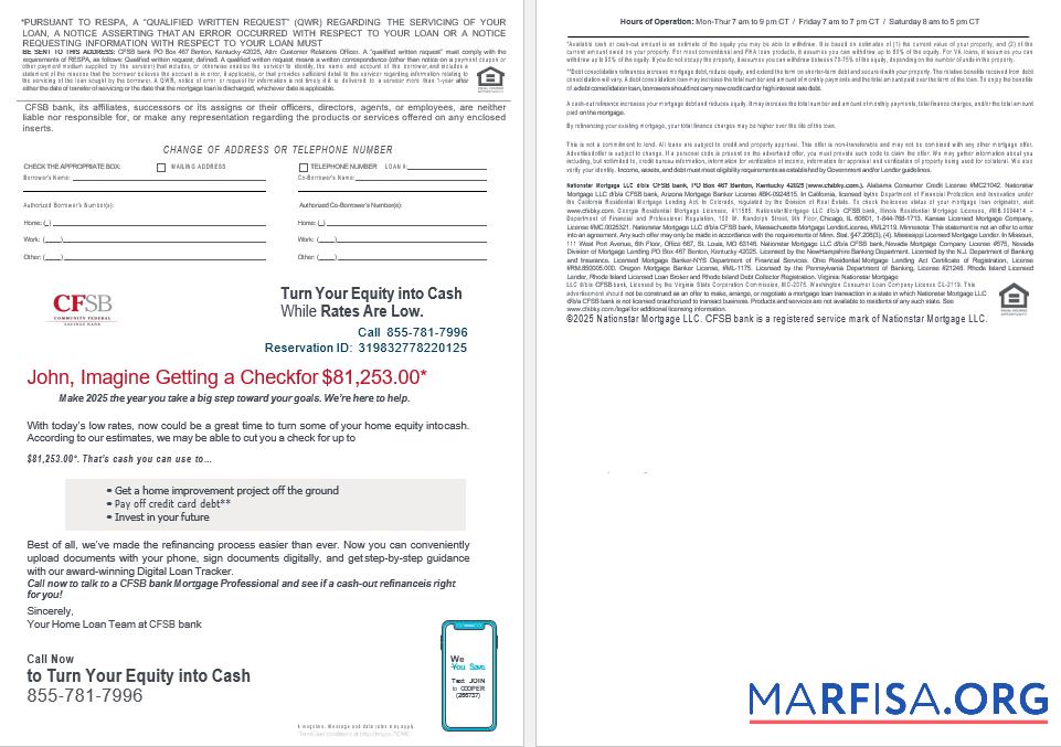 Blank USA CFSB bank mortgage loan statement in Word and PDF formats , 4 pages 3 4 sample